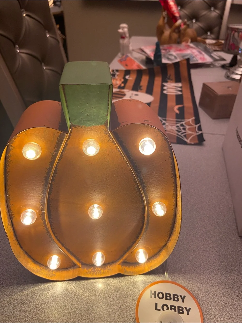 Hobby Lobby Lighted Pumpkin Lantern - Orange and Green